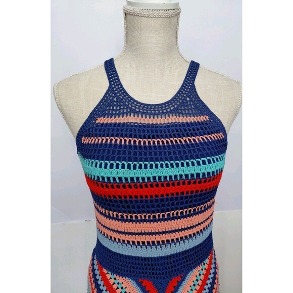 Anthropologie Parker Size S Sleeveless Multicolor Blues/Red Midi Crocheted Dress - Picture 2 of 10